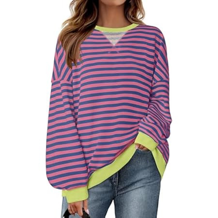 ANRABESS Women Striped Oversized Sweatshirt Long Sleeve Crewneck Hoodies Shirts 2024 Fall Pullove... | Amazon (US)