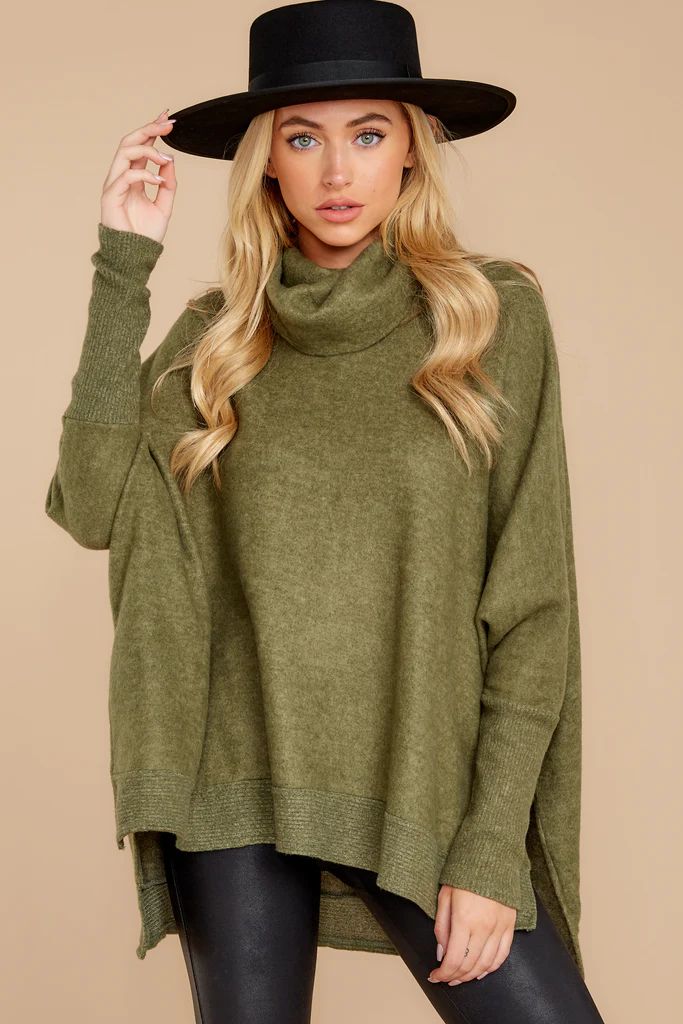 Last To Love Heather Green Cowl Neck Sweater | Red Dress 