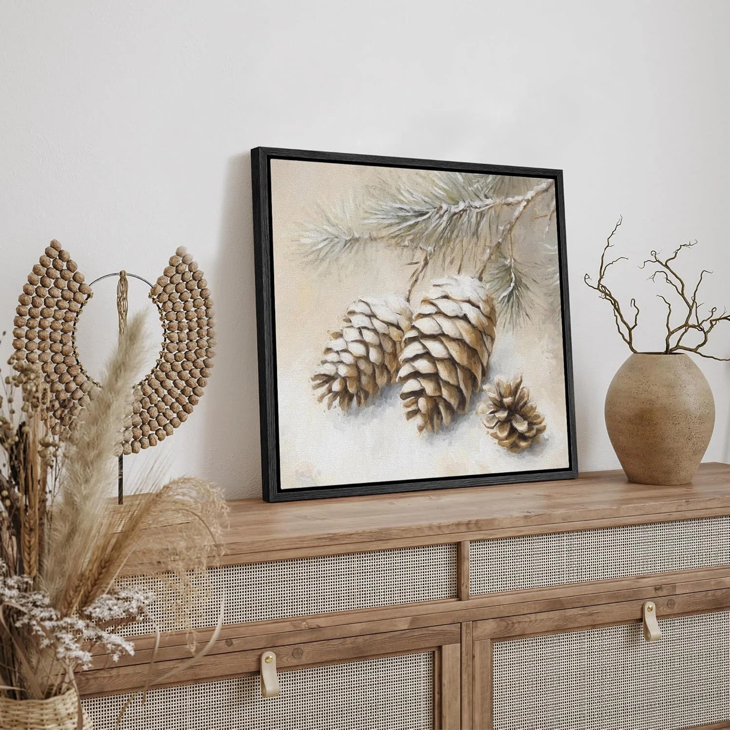 Christmas Pinecone Rustic Christmas Winter Chrismas Holiday Decor Framed Canvas Print Wall Art | Wayfair North America