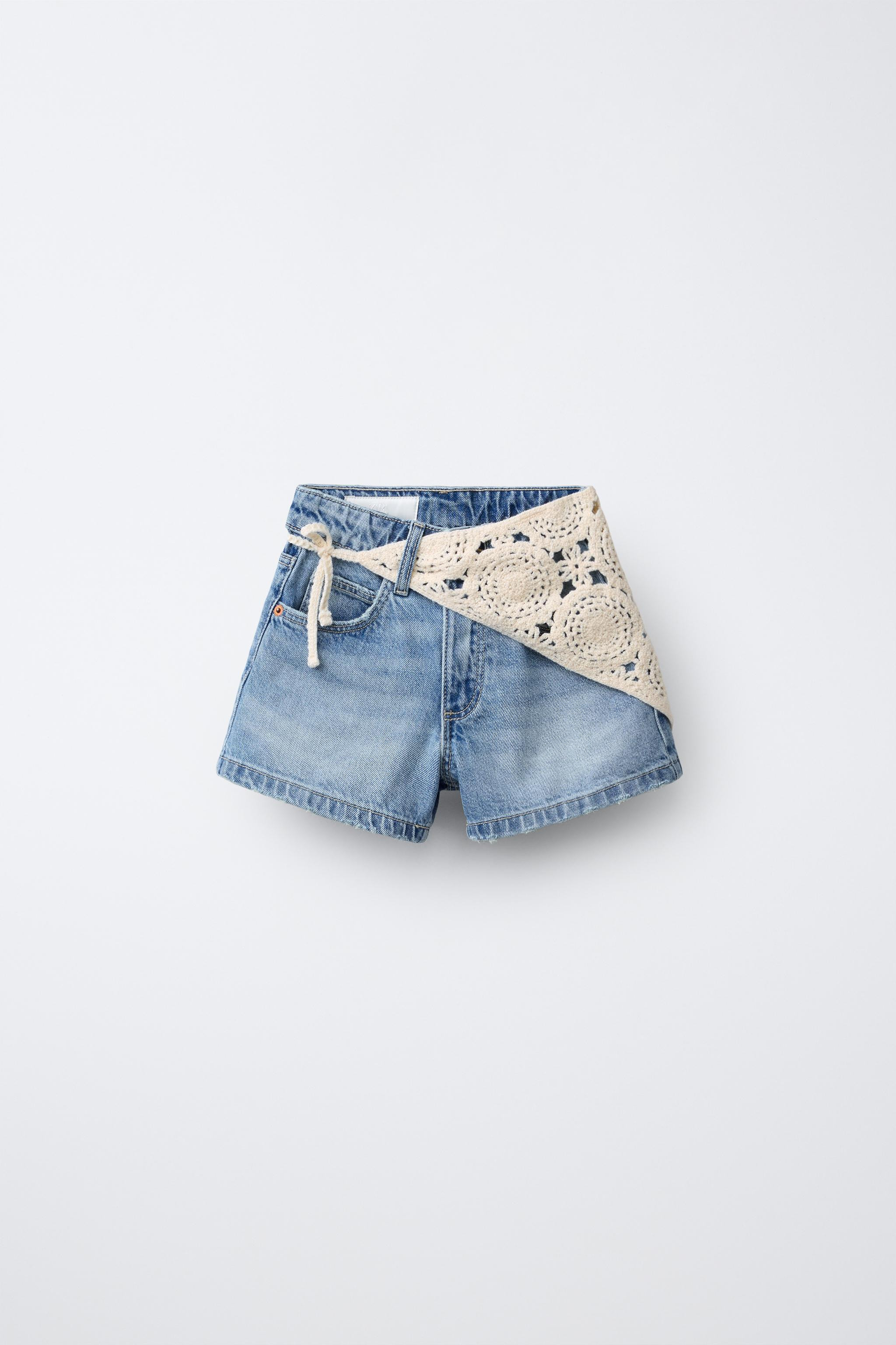 CROCHET BANDANA DENIM SHORTS | Zara US