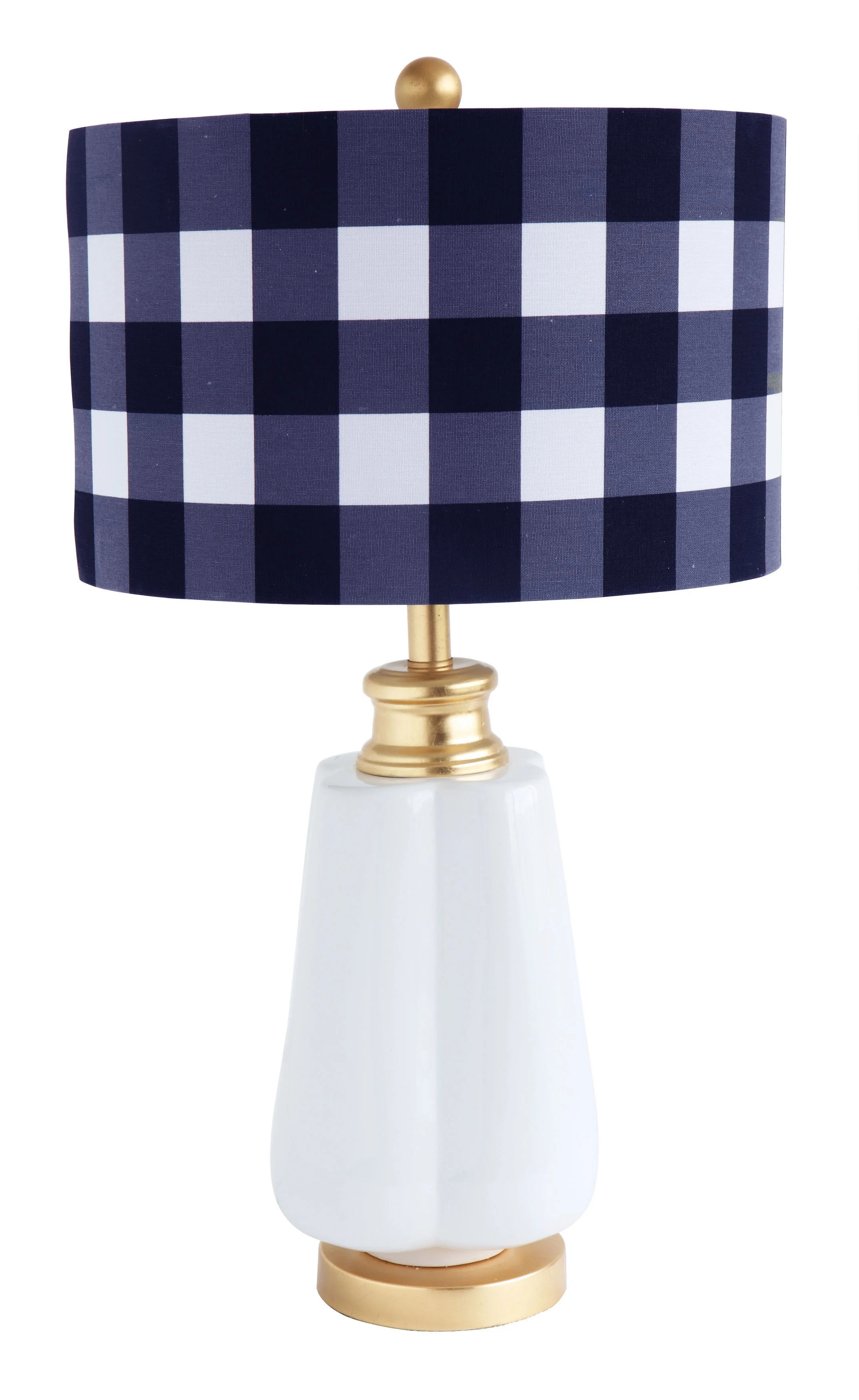 White Ceramic Table Lamp with Gold Accents and Blue Gingham Shade, 27 - Walmart.com | Walmart (US)