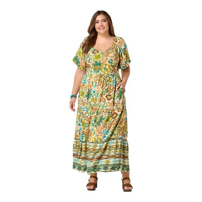 Cato Womens Floral Puff Sleeve Printed Puff Sleeve Maxi Dress Green 18/20W  | eBay | eBay US