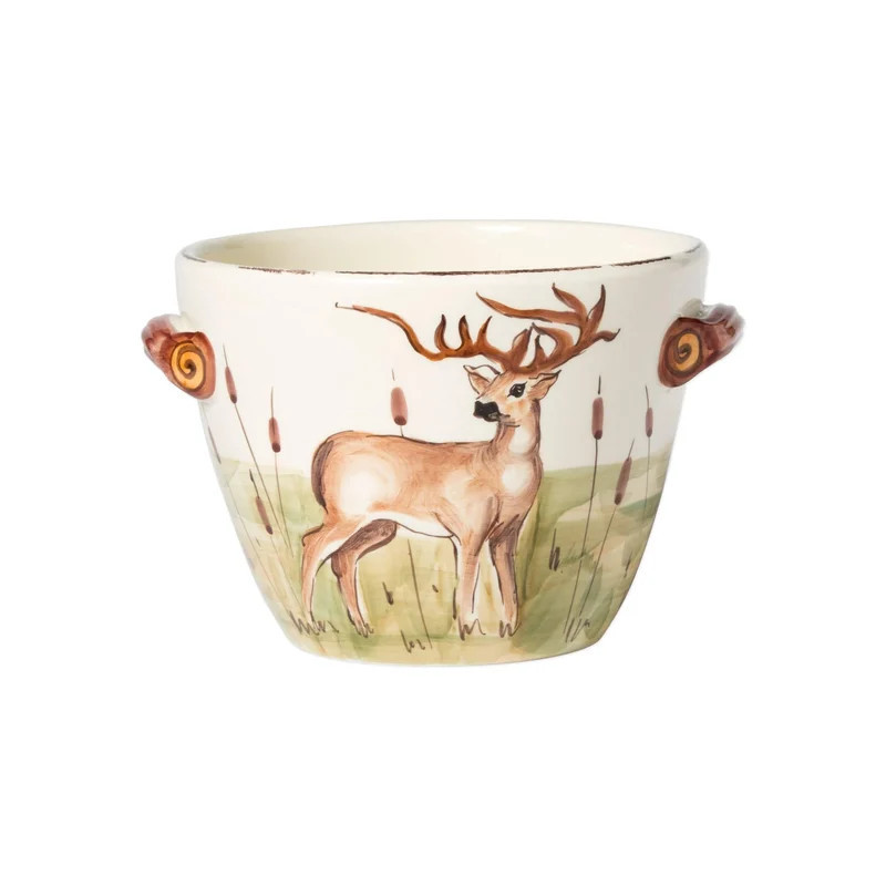Vietri Wildlife Deer Handled Deep Serving Bowl - White | Verishop
