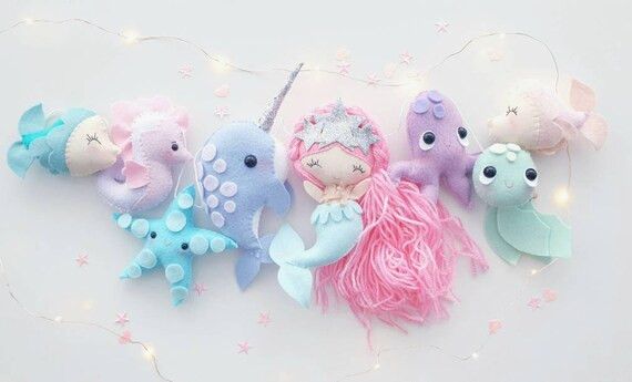 Mermaid Ocean Friends Garland - Felt Garland- Mermaid Nursery- Mermaid Garland- Ocean Nursery- Gi... | Etsy (US)