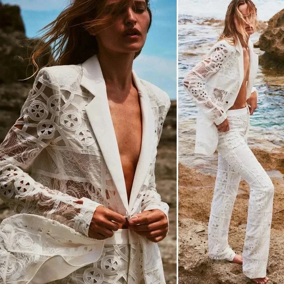 Alexis Harlie Jacket White French Cut Lace Blazer Size Small | Poshmark