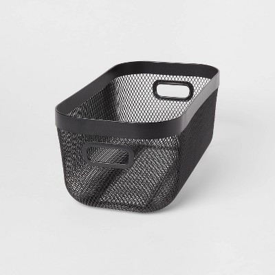 Metal Mesh Media Bin Black - Brightroom™: Steel Wire Basket with Handles, Rectangular Storage, ... | Target