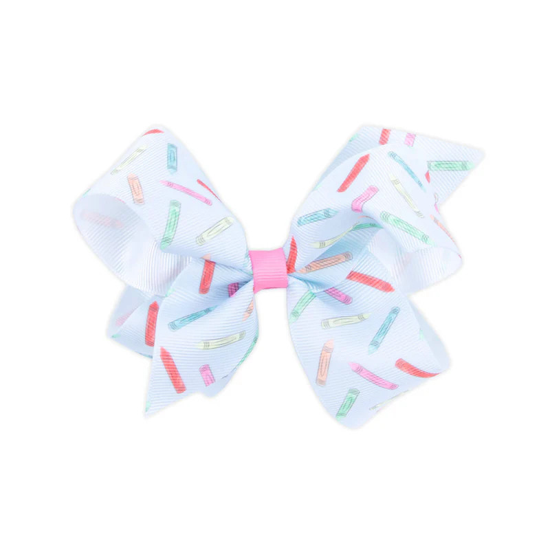 Colorful Crayon Print Grosgrain Hair Bow | Classic Whimsy