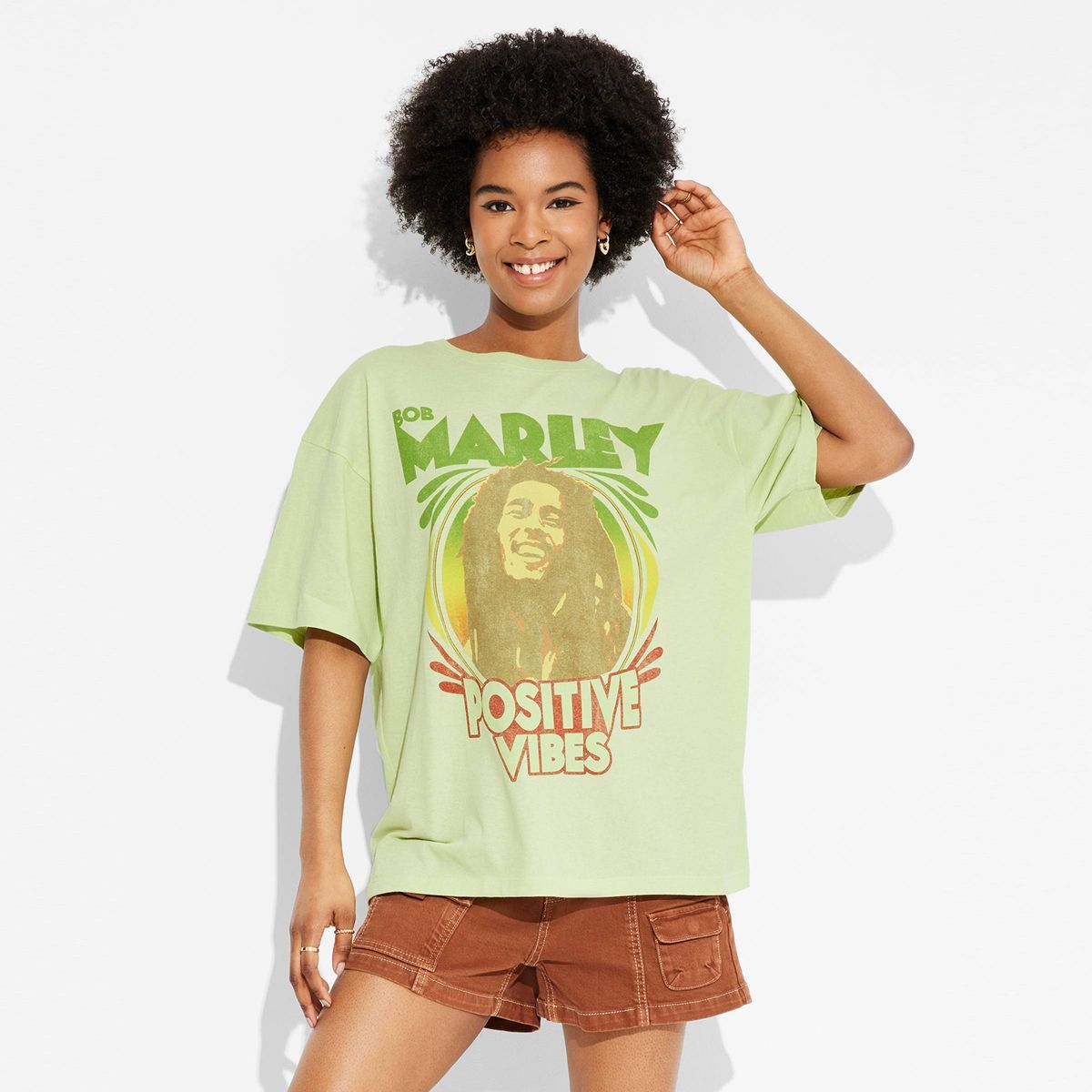 Women's Bob Marley Oversized Short Sleeve Graphic T-Shirt - Green | Target