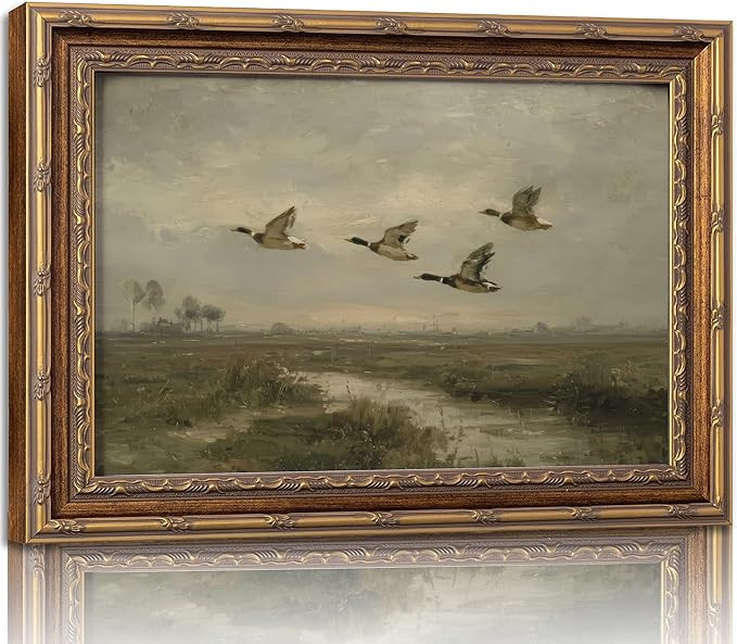 Vintage Gold Framed Flying Duck Wall Art Mallard Duck Canvas Wall Decor Rustic Mallard Poster Art... | Amazon (US)