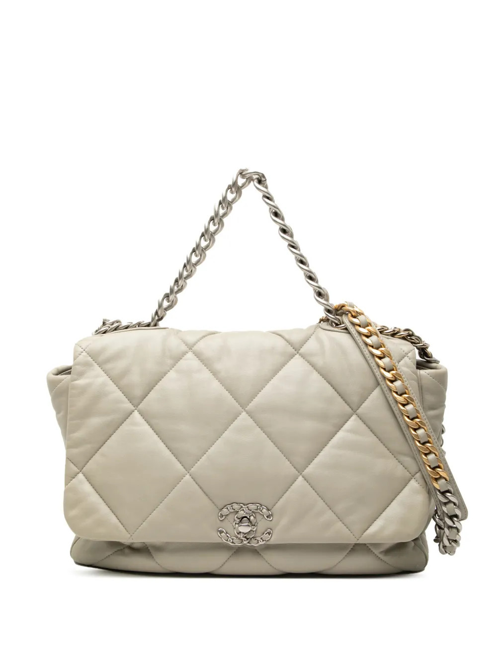 CHANEL Pre-Owned 2021-2026 Maxi Lambskin 19 Flap satchel - Grey | Farfetch Global