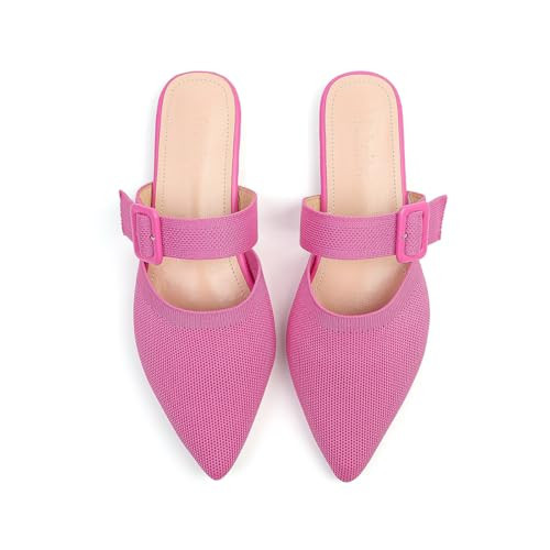 Meknitva Pointed Toe Mules for Women Flats，Wide Width Mules for Women Dressy Hot Pink Size 7.5 | Amazon (US)