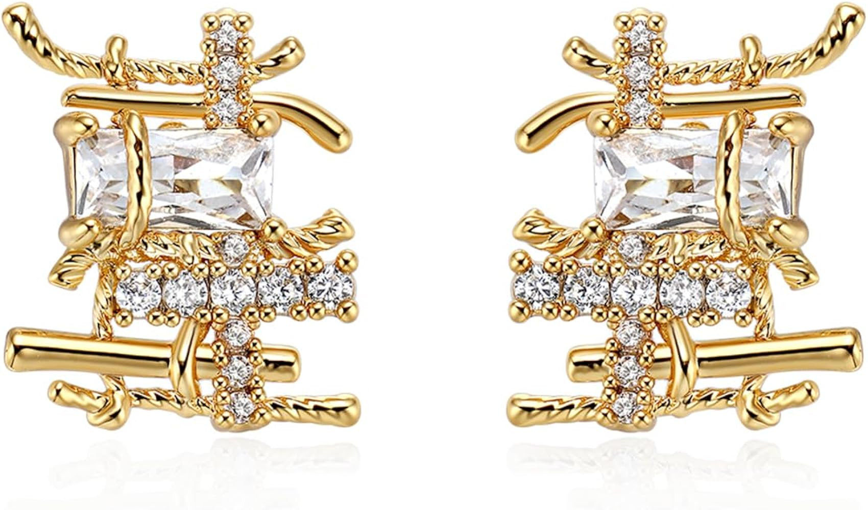 Tiny Braided Stud Earrings, 18K Gold Mini Braided Earrings for Women with Cubic Zirconia, Unique ... | Amazon (US)