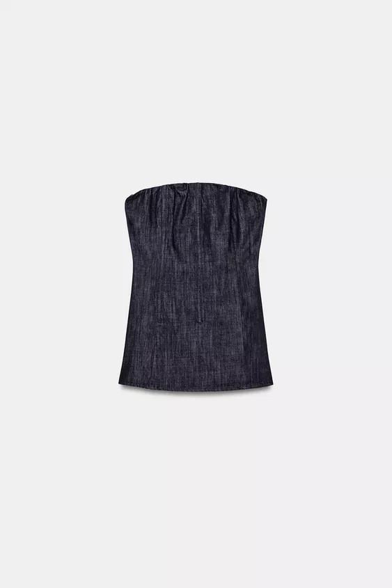 DENIM-EFFECT BUSTIER TOP | Zara US