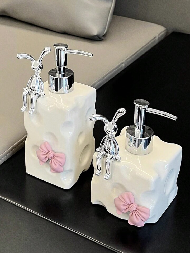 1pc Ceramic Soap Liquid Dispenser With Butterfly & Rabbit Decor, Includes Shower Gel Bottle, Sham... | SHEIN