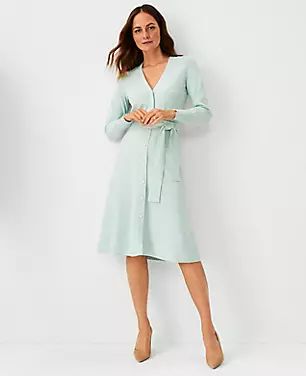 Petite Pearlized Button Belted Sweater Dress | Ann Taylor (US)