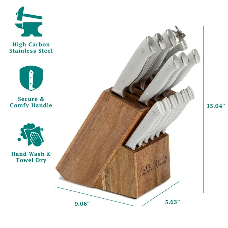 The Pioneer Woman Pioneer Signature 14-Piece Stainless Steel Knife Block Set, Gray - Walmart.com | Walmart (US)