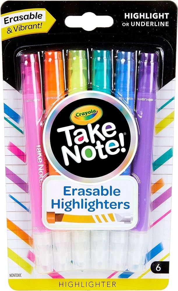Crayola Take Note Erasable Highlighters, Cool School Supplies, Chisel Tip Markers, 6 Count | Amazon (US)
