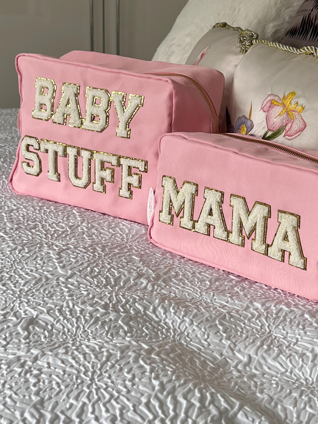 Personalised Large Nylon Cosmetic Pouch Glitter Sewn on Letters, Preppy Pouch, Gifts for Baby,new... | Etsy (US)