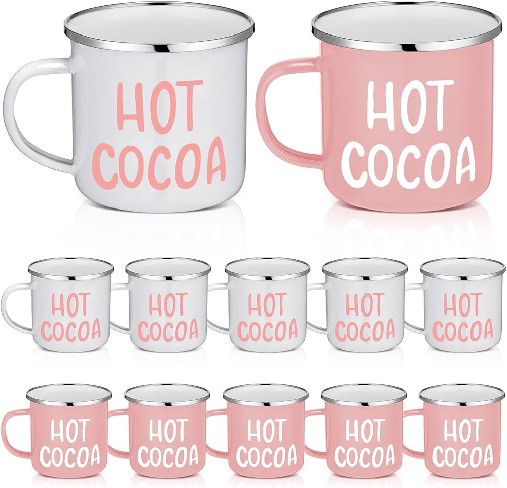 Yaomiao 12 Pcs Hot Chocolate Bar Hot Cocoa Mugs Enamel Coffee Mugs Setwith Handles 12 oz Tiered T... | Amazon (US)