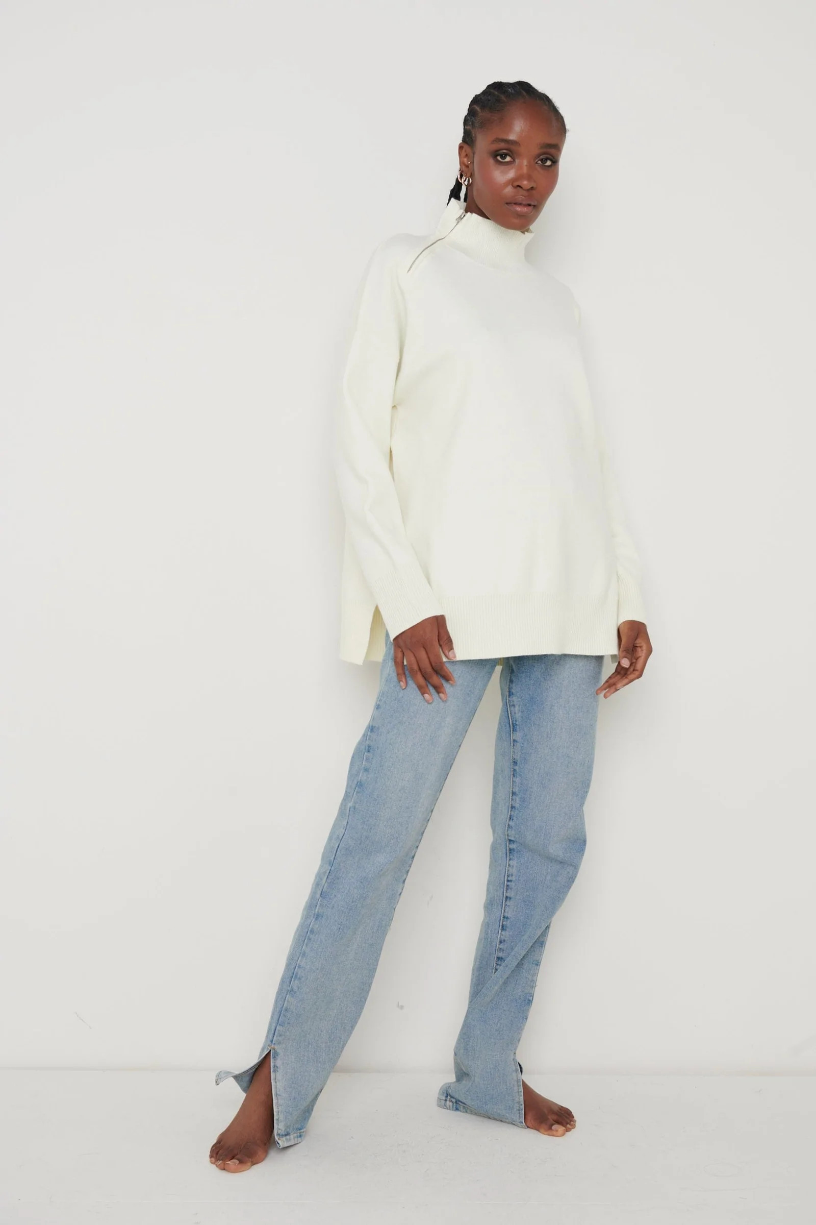 Maeve Zip Collared Jumper - Cream | Pretty Lavish (UK)