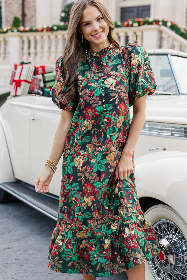 See The Light Emerald Floral Brocade Midi Dress | The Mint Julep Boutique