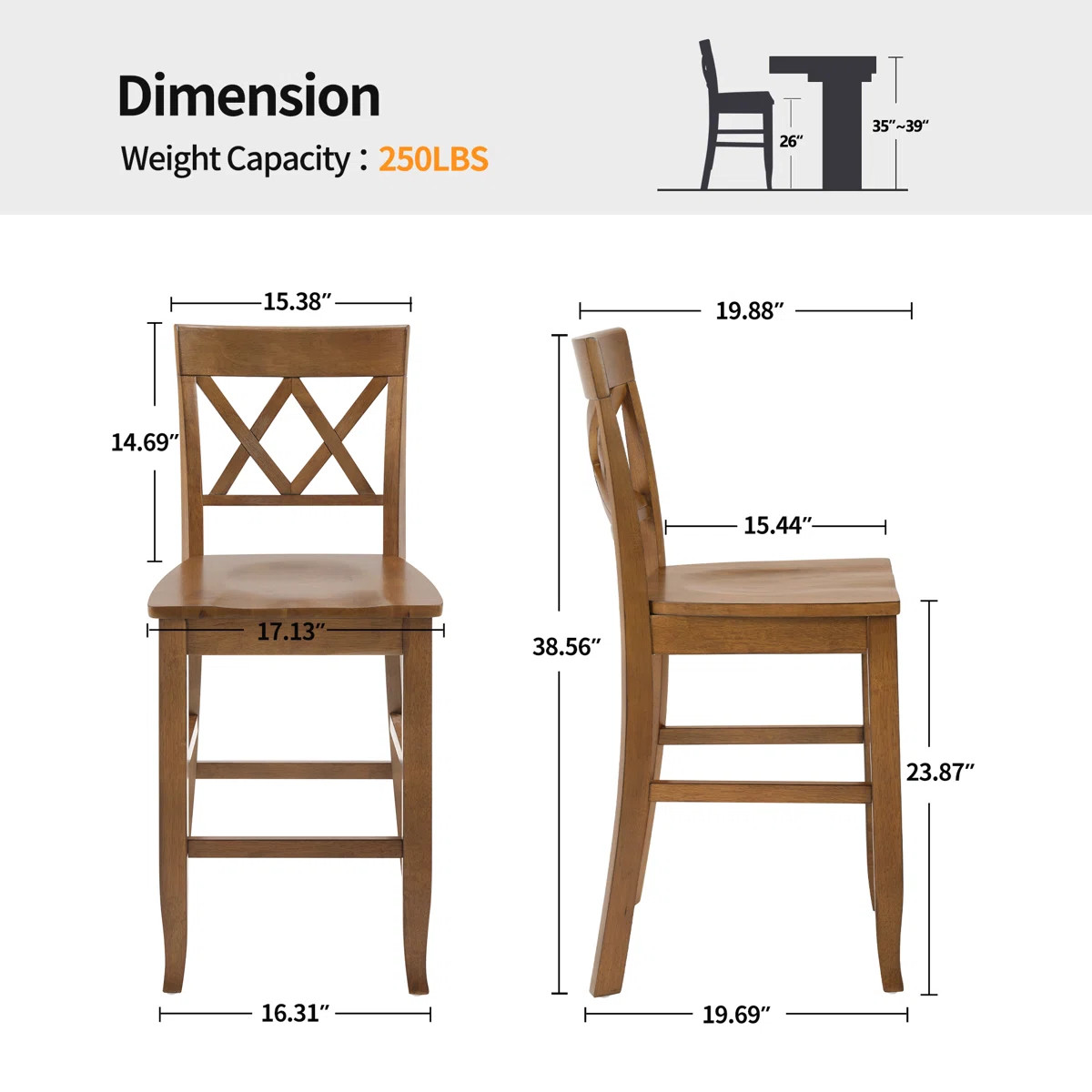 Solid Wood Double X-Back Counter Height Bar Stool (Set of 2) | Wayfair North America