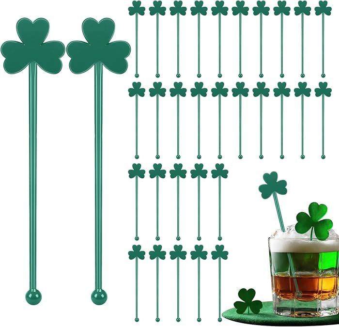 30 Pcs Saint Patrick's Day Drink Stirrers Irish Shamrock Stir Sticks Cocktail Drink 6" Plastic Sw... | Amazon (US)