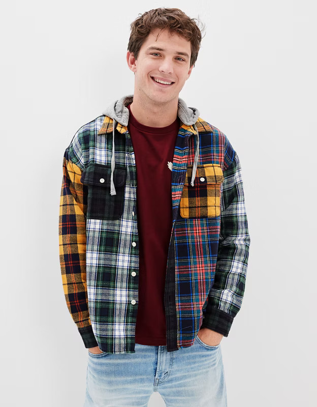 AE Super Soft Hooded Flannel Shirt | American Eagle Outfitters (US & CA)