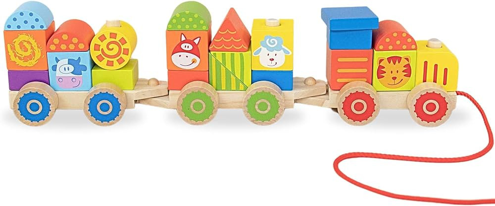 Farm Wooden Toy Train Set for Toddlers - Choo Choo Train Toys - Wooden Train Set for Toddlers 2-4... | Amazon (US)