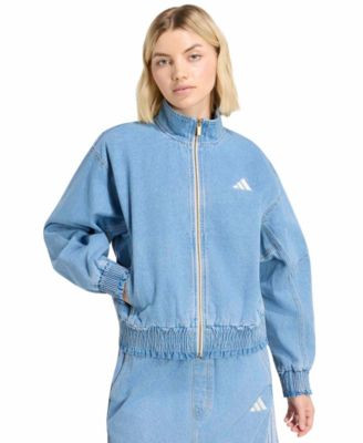 adidas Women's Stadium Washed Denim Bomber Loose-Fit Jacket - Crystal Sky | Macy's