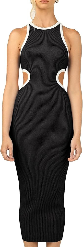 KMOLY Women's Sexy Sleeveless Cut Out Dress Crewneck Bodycon Hollow Backless Knitted Evening Cocktai | Amazon (US)