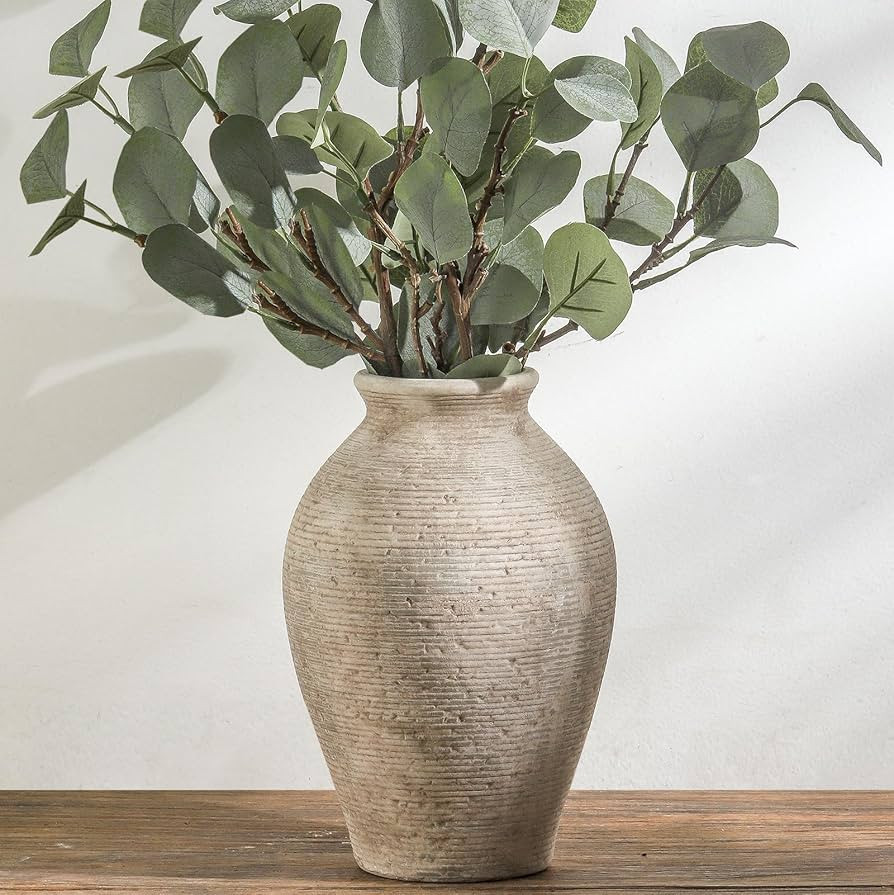 Ceramic Flower Vase Home Decor - Large Farmhouse Table Vases Rustic Vintage Living Room Kitchen B... | Amazon (US)