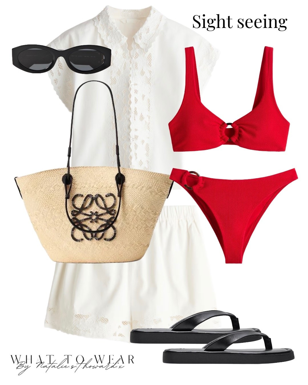 A comfy outfit for sight seeing or pool days. The red bikini sis o nice and so similar to the designer brand. Monochrome with a pop of red is such a nice colour combo

#LTKuk #LTKspring
