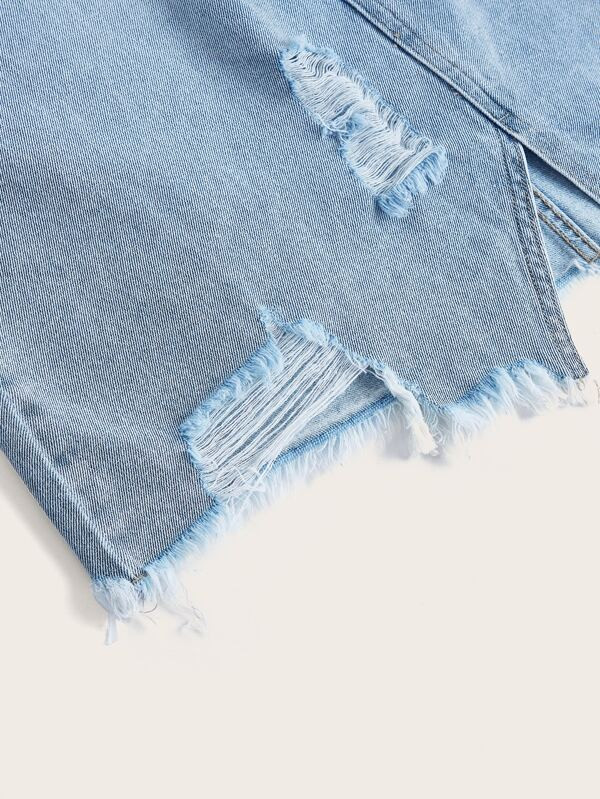 SHEIN EZwear Ripped Raw Hem Denim Skirt | SHEIN