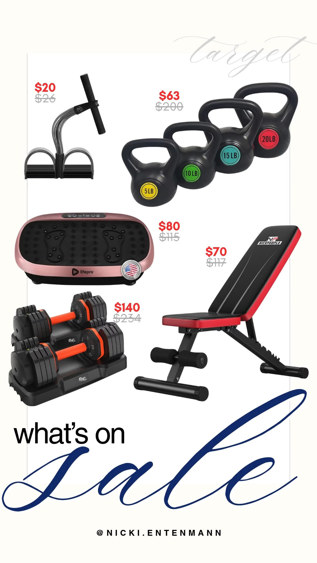 Target's home gym sale features steep discounts on compact fitness gear, including adjustable dumbbells for $140, a vibration platform for $80, an adjustable workout bench for $70, a kettlebell set for $63, and a tension resistance rower for $20. These budget-friendly equipment finds make it simple to build an aesthetic and efficient workout space right at home.

#target #targetfinds #targetsales #homegym #workoutmotivation #fitnessgear #fitnessequipment #activelifestyle 

 #LTKfitnessgoals #LTKHome #LTKSaleAlert
