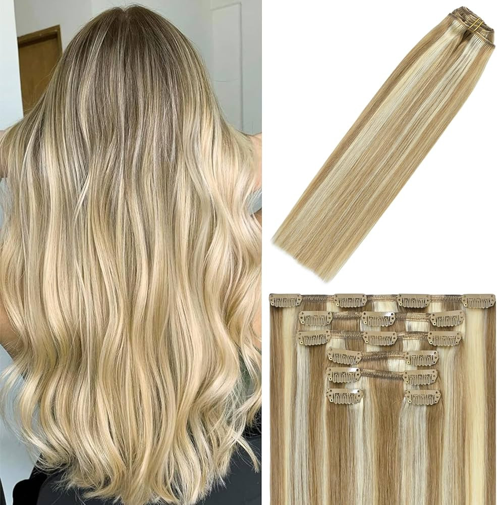 WindTouch Clip in Hair Extensions Human Hair Mixed Bleach Blonde 12Inch 70g Highlights for Blonde... | Amazon (US)