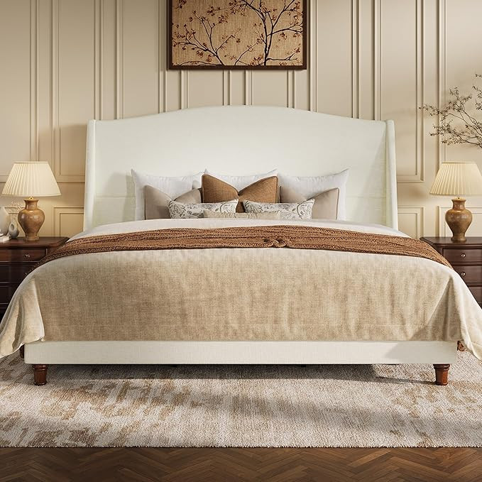 SHA CERLIN King Size Upholstered Platform Bed Frame, Modern Chenille Bed with 54'' Tall Headboard... | Amazon (US)