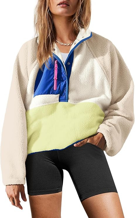 Yanekop Womens Fuzzy Fleece Pullover Sherpa Sweatshirt Long Sleeve Button Down Sweater Jacket wit... | Amazon (US)