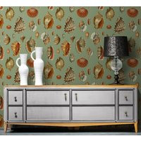 Sage Green Wallpaper, Beach House Wall Decor With Shells, Self Adhesive Removable Paper, Botanical Wallpaper | Etsy (US)