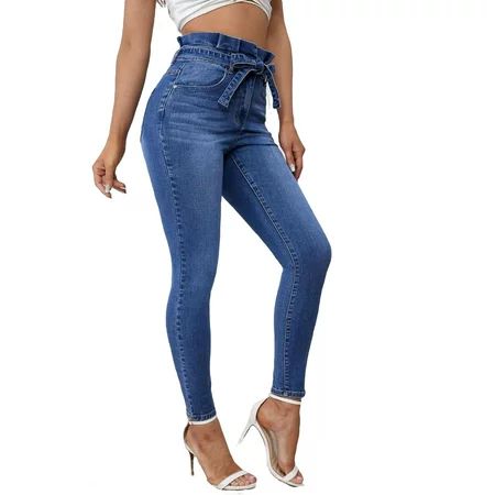 Womens Jeans Plain Zipper Long Skinny Blue trousers M | Walmart (US)
