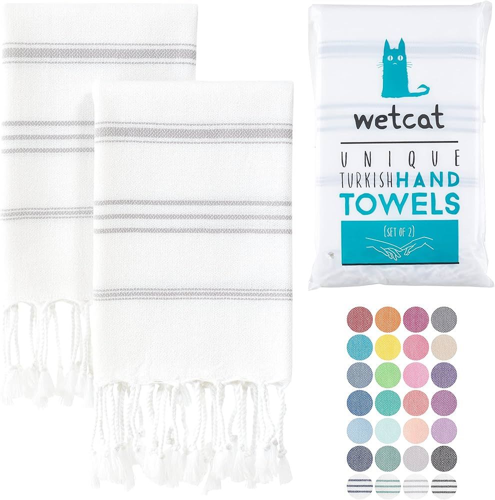WETCAT Turkish Hand Towels with Hanging Loop (20 x 30) - Set of 2, 100% Cotton, Soft - Prewashed Uni | Amazon (CA)