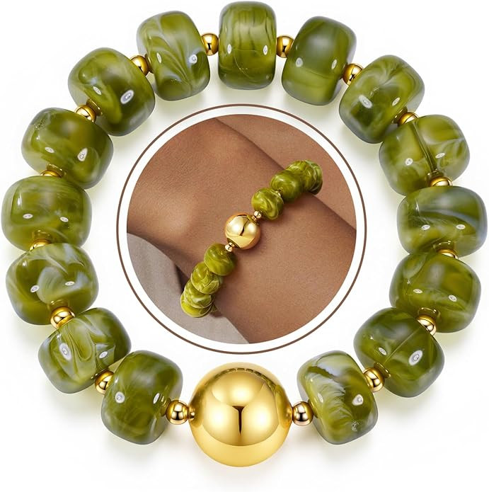 14K Gold Plated Colorful Chunky Resin Beaded Bracelets for Women | Amazon (US)