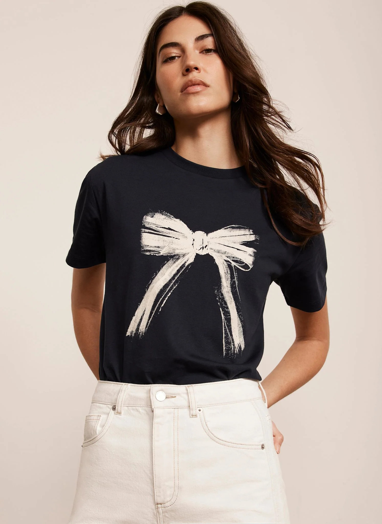 Navy Graphic Bow T-Shirt | Mint Velvet (US)