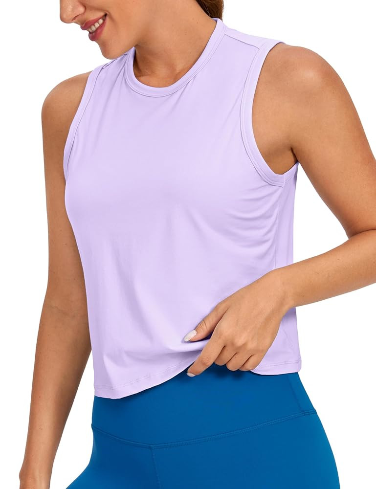 CRZ YOGA Pima Cotton High Neck Cropped Tank Tops for Women Soft Crop Workout Athletic Yoga Basic ... | Amazon (US)