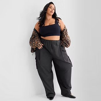 new!Ashley Graham Nylon Utility Womens Plus Cinched Cargo Pant | JCPenney