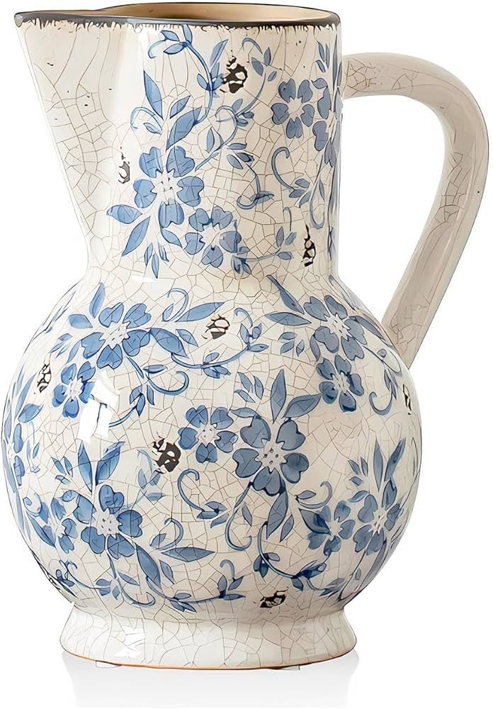 Vintage Blue and White Vase Ceramic Pitcher Vases Chinoiserie Vase Blue and White Porcelain Flowe... | Amazon (US)