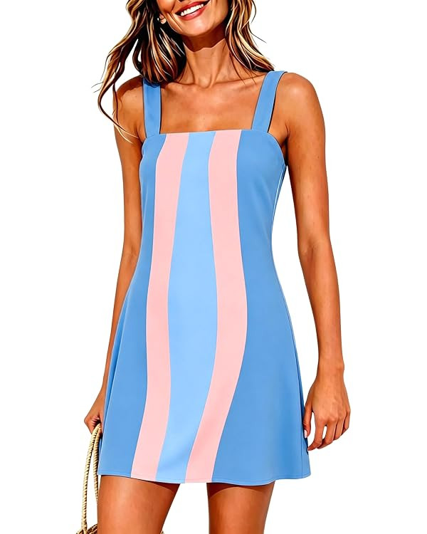 Ailoqing 2026 Women Summer Mini Dress Color Block Casual Beach Overall Dresses Cover Ups Vacation... | Amazon (US)