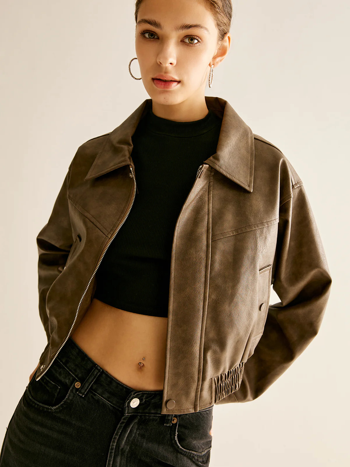 Zipper Faux Leather Jacket | Commense