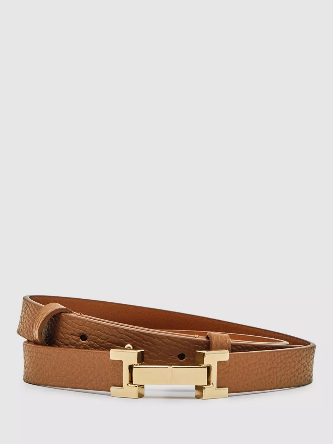 Reiss Hayley Metal Hardware Pure Leather Belt, Tan | John Lewis (UK)