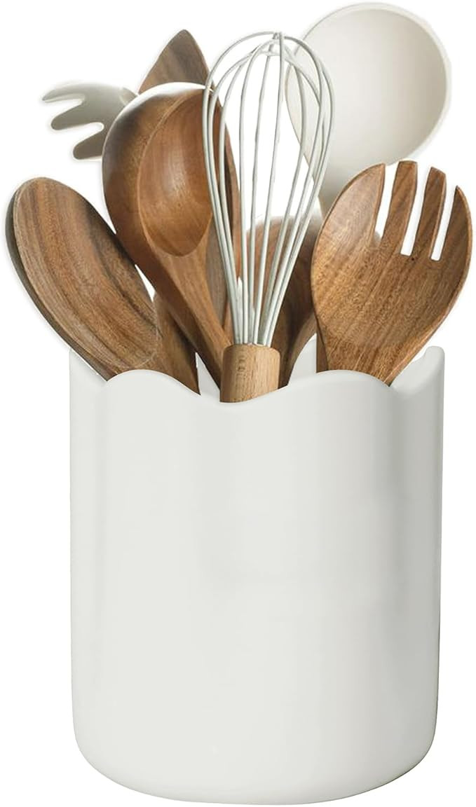 Ceramic Utensil Holder for Kitchen Counter, Large Kitchen Utensil Holder for Countertop with Cork... | Amazon (US)